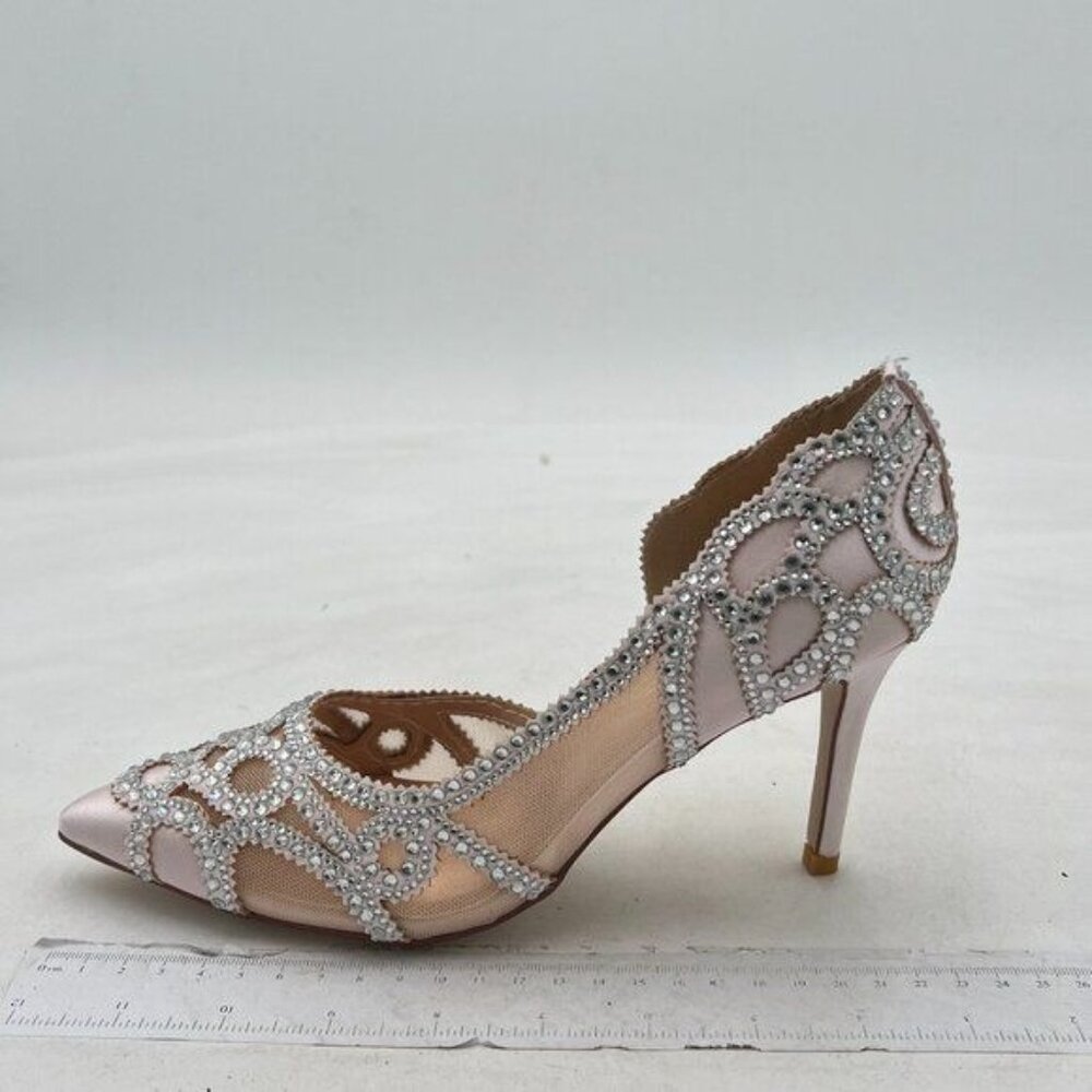XYD Light Pink Pointy Toe Crystal Studded Bridal Pumps High Heel Slip On Shoes